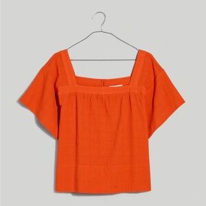 Madewell Square-Neck Short-Sleeve Popover Top in Windowpane